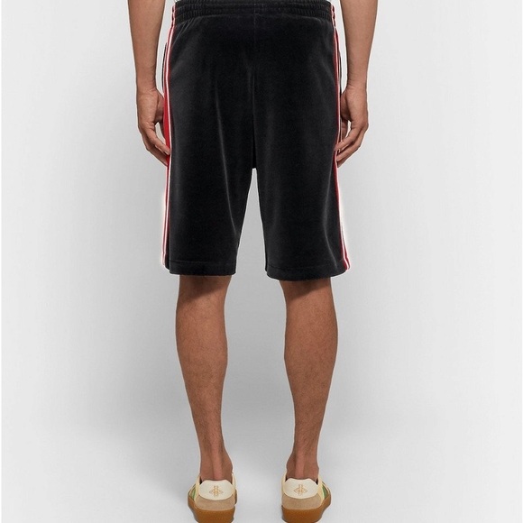Men’s Gucci Black Velvet Drawstring Shorts Red White Webbing Trim Stripe Size XL - Picture 6 of 6